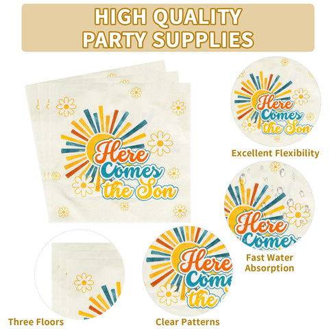 96 Pcs Sunshine Party Plates and Napkins - Grencian