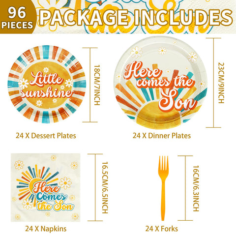 96 Pcs Sunshine Party Plates and Napkins - Grencian