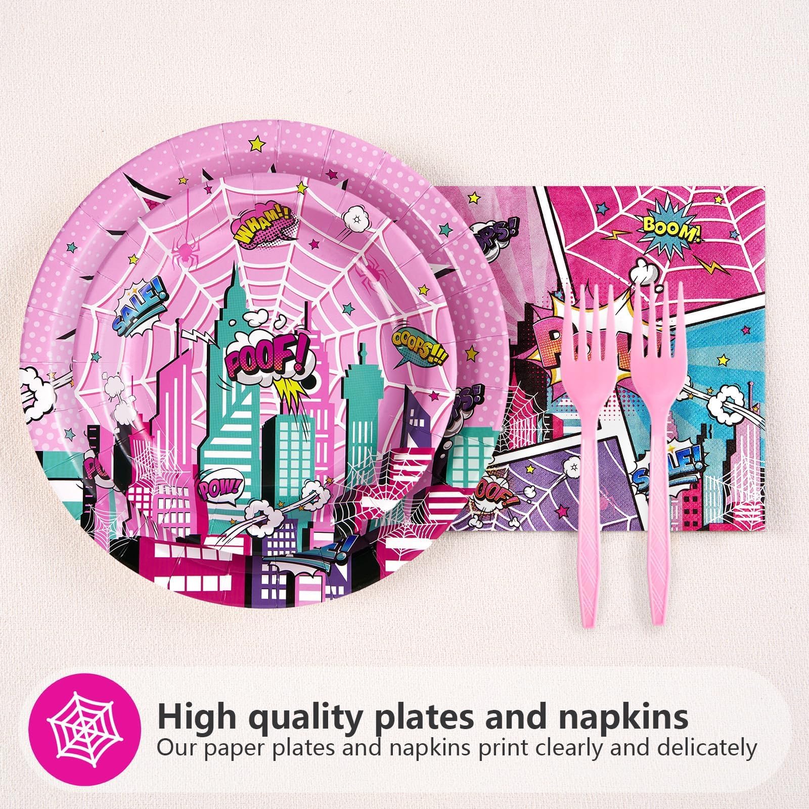 96 Pcs Super Girl Hero Birthday Party Plates and Napkins - Grencian