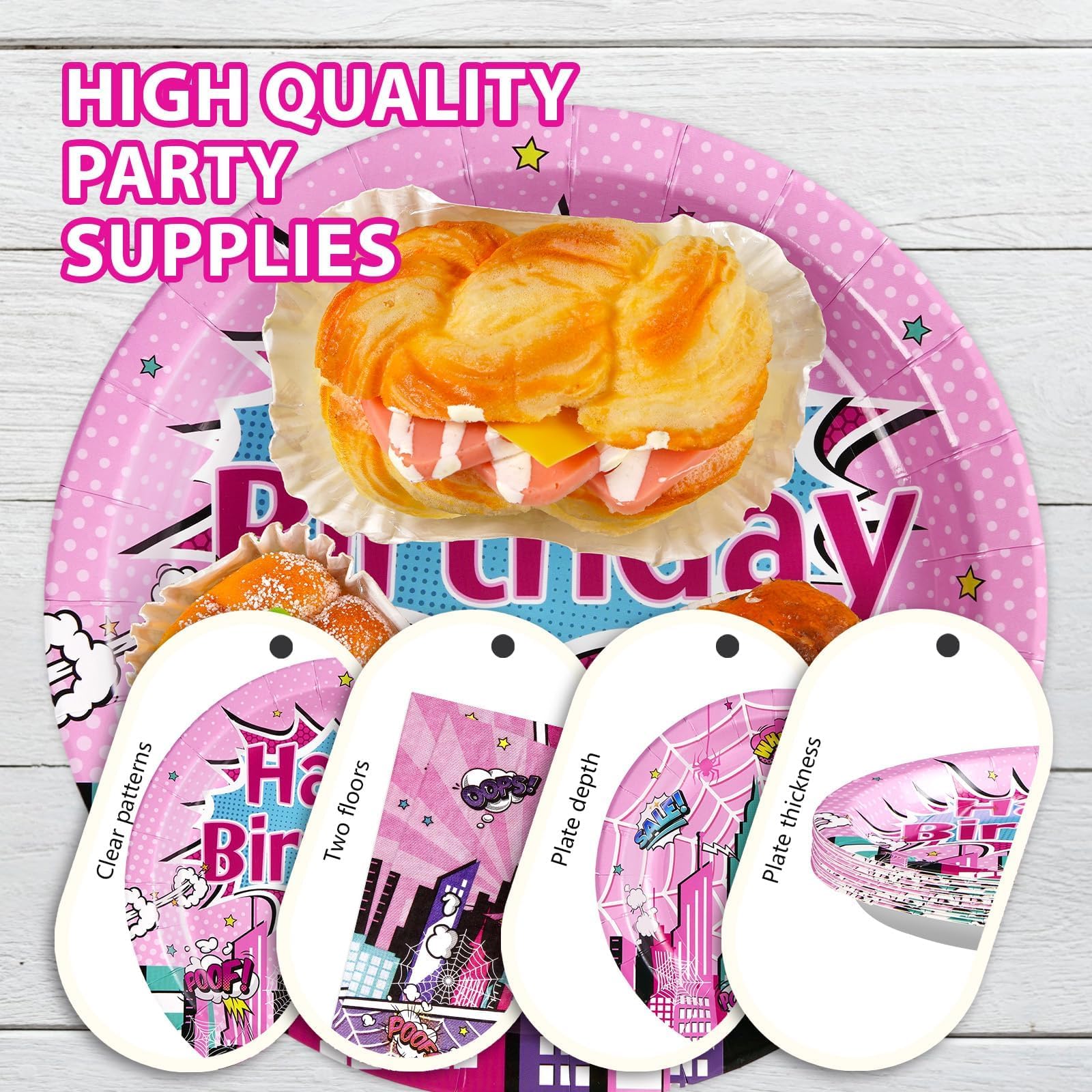 96 Pcs Super Girl Hero Birthday Party Plates and Napkins - Grencian