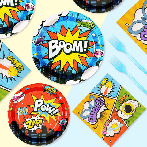 96 Pcs Super Hero Party Plates and Napkins - Grencian