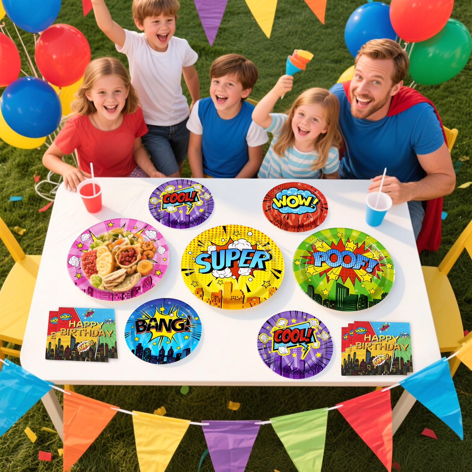 96 Pcs Super Hero Themed Party Plates and Napkins - Grencian