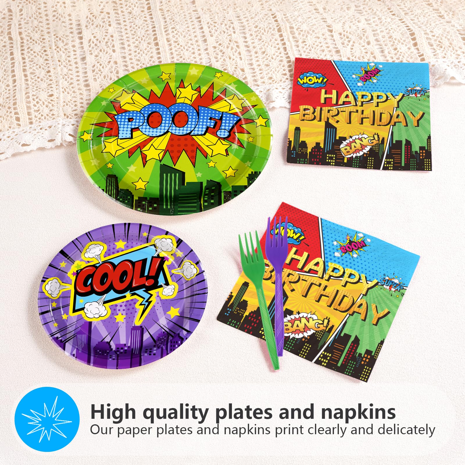 96 Pcs Super Hero Themed Party Plates and Napkins - Grencian