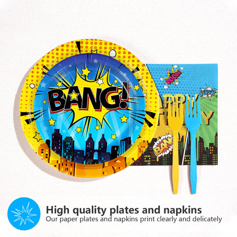 96 Pcs Super Hero Themed Party Plates and Napkins - Grencian