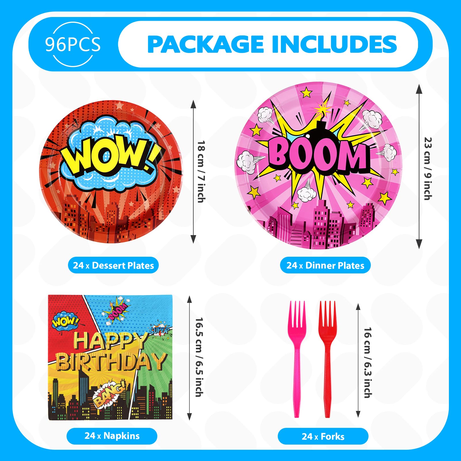 96 Pcs Super Hero Themed Party Plates and Napkins - Grencian