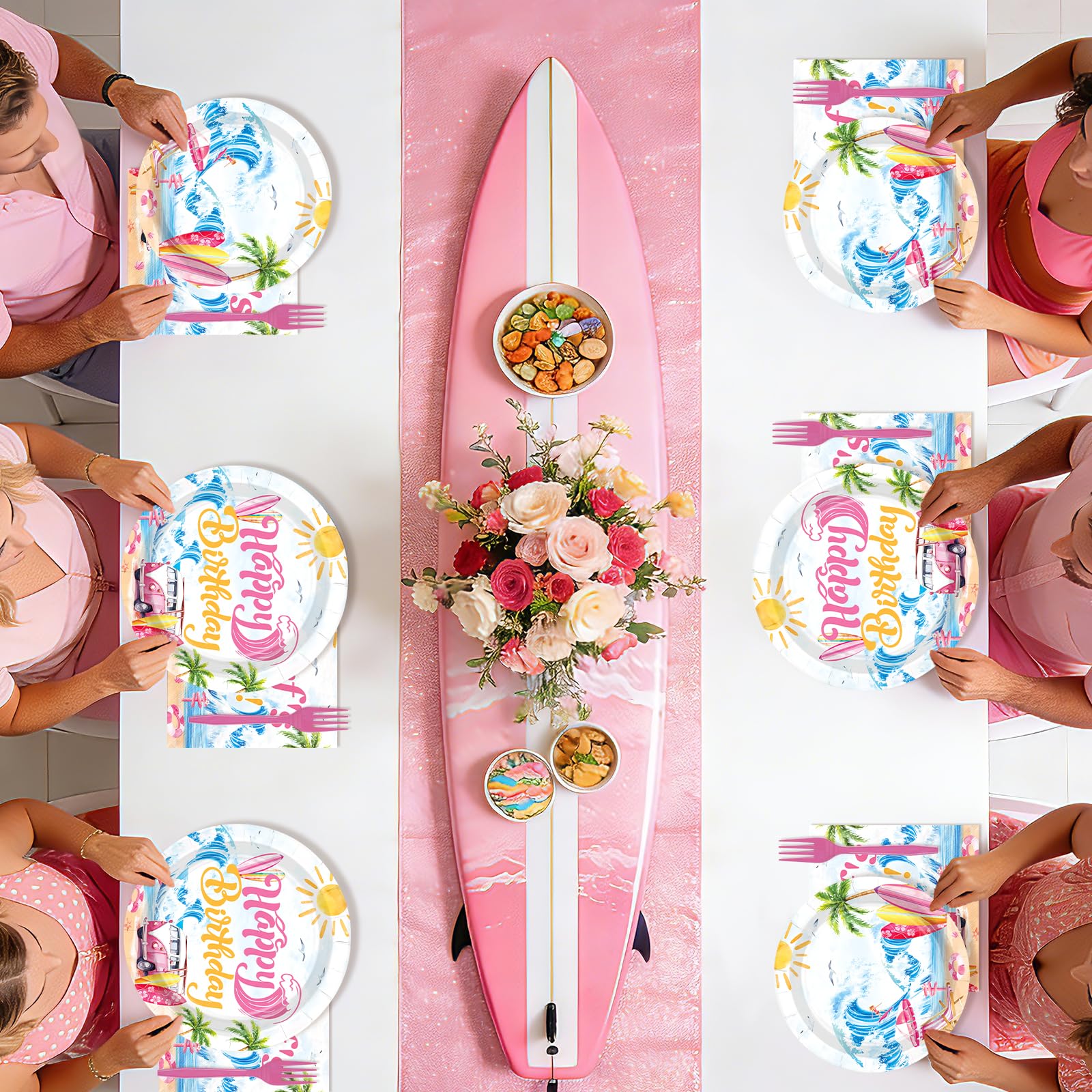 96 Pcs Surfing Birthday Party Plates and Napkins - Grencian