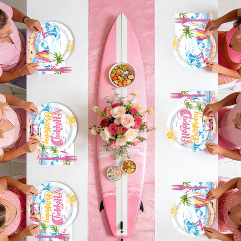 96 Pcs Surfing Birthday Party Plates and Napkins - Grencian