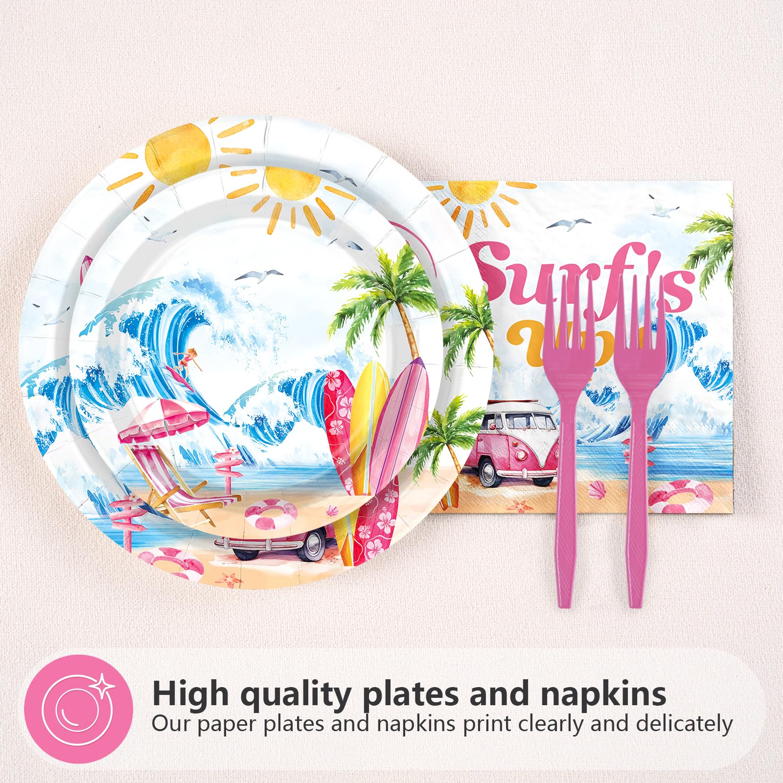 96 Pcs Surfing Birthday Party Plates and Napkins - Grencian