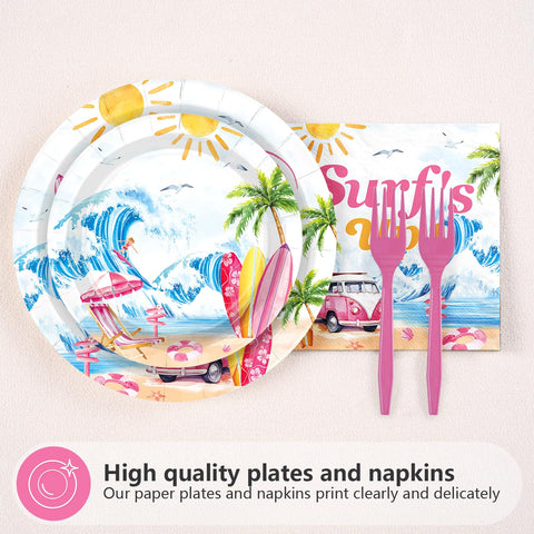 96 Pcs Surfing Birthday Party Plates and Napkins - Grencian