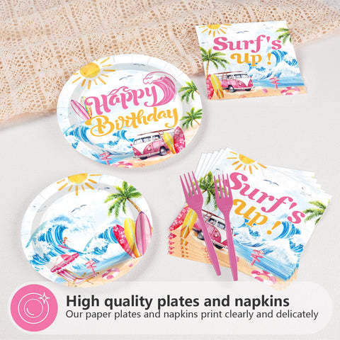 96 Pcs Surfing Birthday Party Plates and Napkins - Grencian