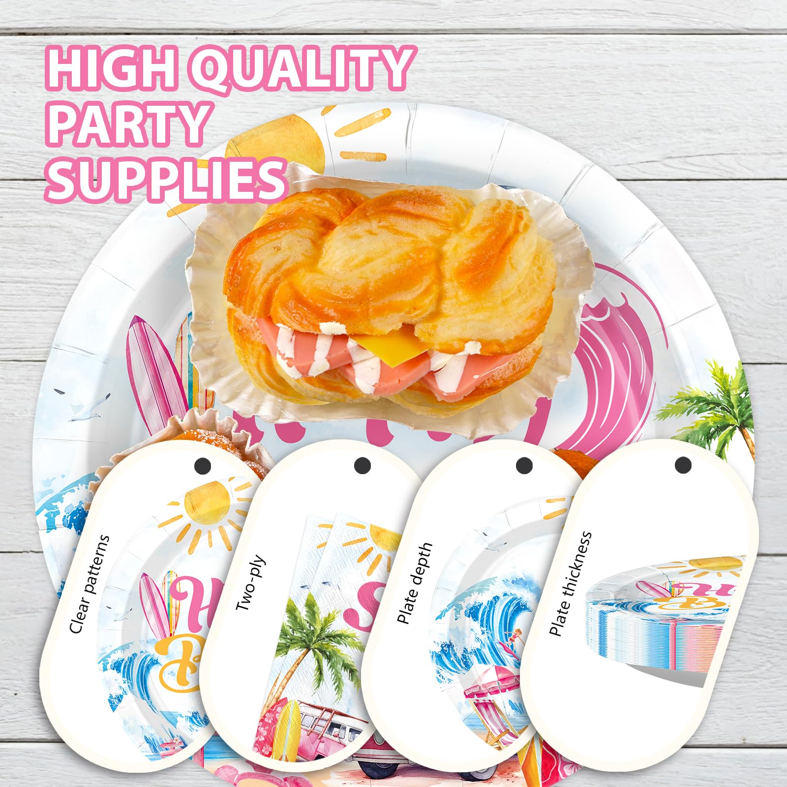 96 Pcs Surfing Birthday Party Plates and Napkins - Grencian