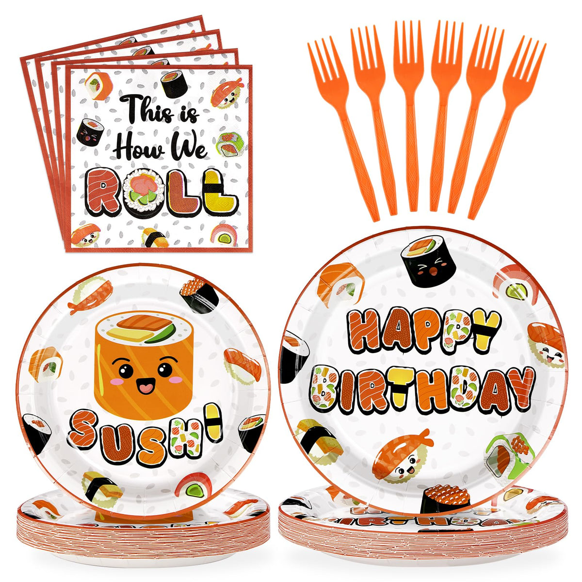 96 Pcs Sushi Birthday Party Plates and Napkins - Grencian