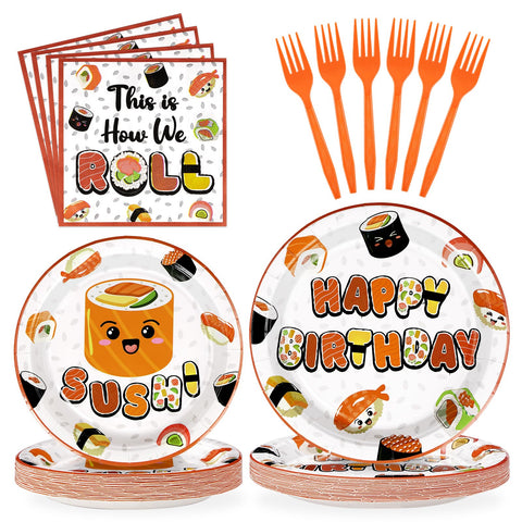 96 Pcs Sushi Birthday Party Plates and Napkins - Grencian