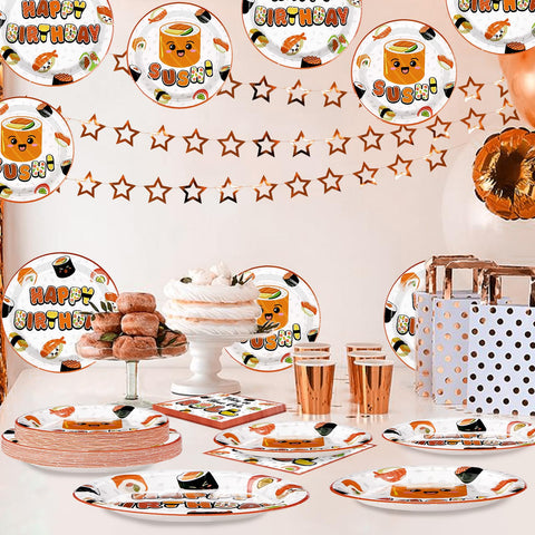 96 Pcs Sushi Birthday Party Plates and Napkins - Grencian