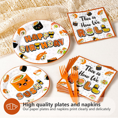 96 Pcs Sushi Birthday Party Plates and Napkins - Grencian