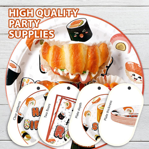 96 Pcs Sushi Birthday Party Plates and Napkins - Grencian