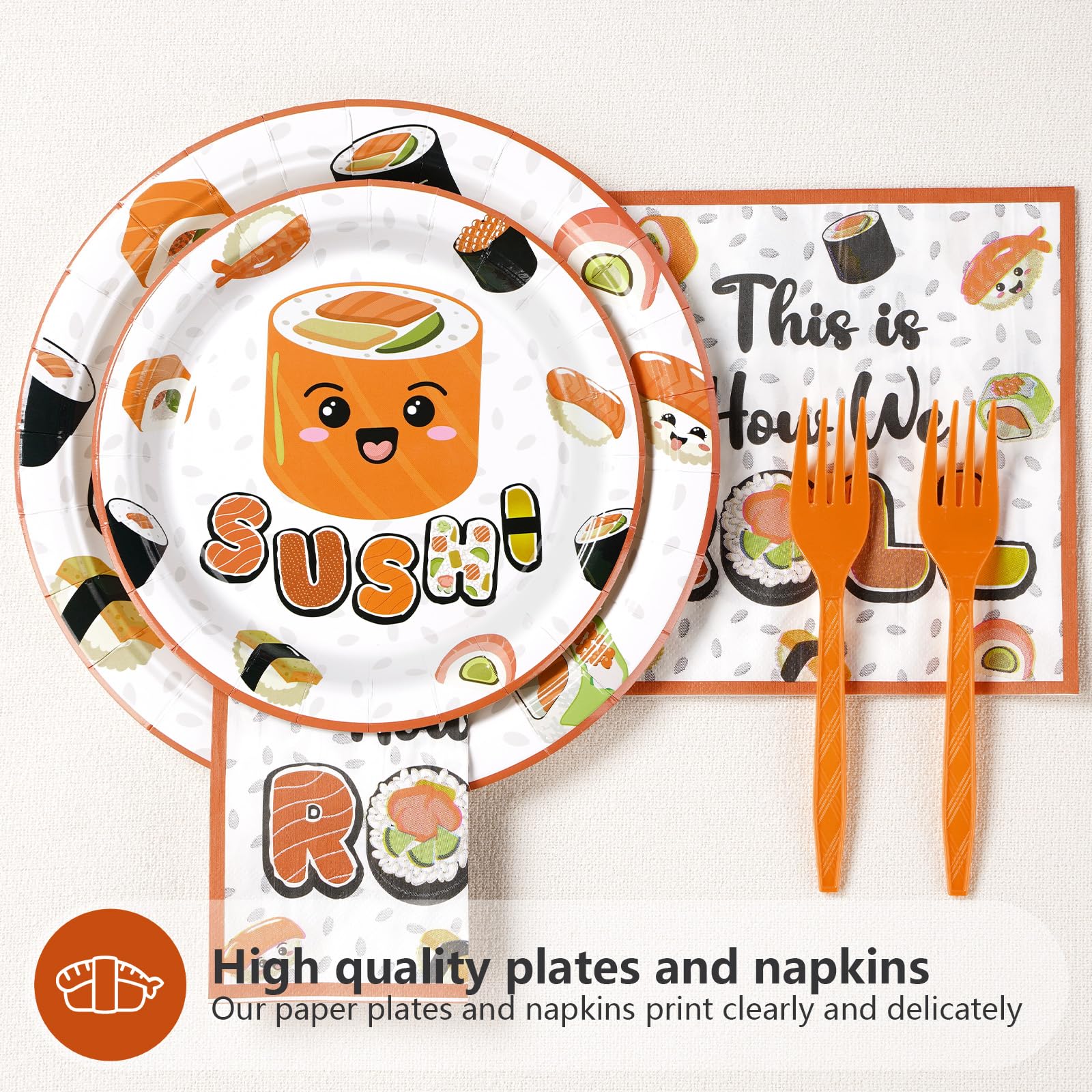96 Pcs Sushi Birthday Party Plates and Napkins - Grencian