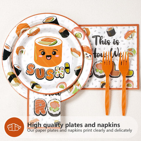96 Pcs Sushi Birthday Party Plates and Napkins - Grencian
