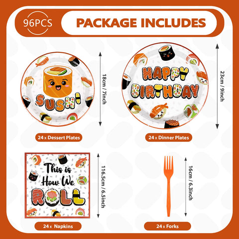 96 Pcs Sushi Birthday Party Plates and Napkins - Grencian