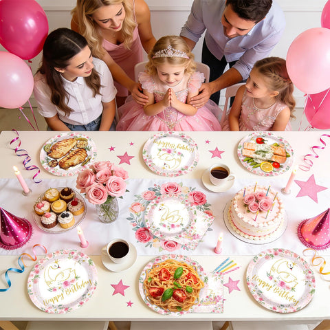 96 Pcs Swan Birthday Party Plates and Napkins - Grencian