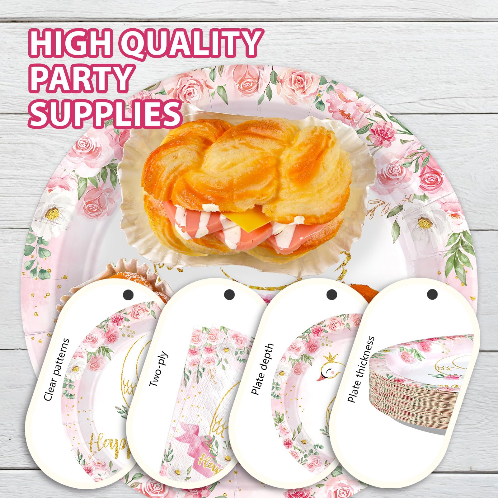 96 Pcs Swan Birthday Party Plates and Napkins - Grencian
