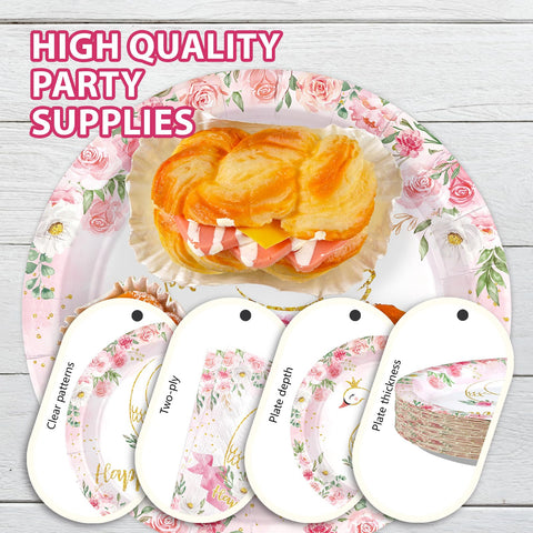 96 Pcs Swan Birthday Party Plates and Napkins - Grencian