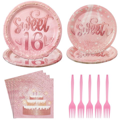 96 Pcs Sweet 16 Party Plates and Napkins - Grencian