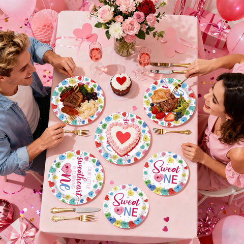 96 Pcs Sweetheart 1st Birthday Party Plates and Napkins - Grencian