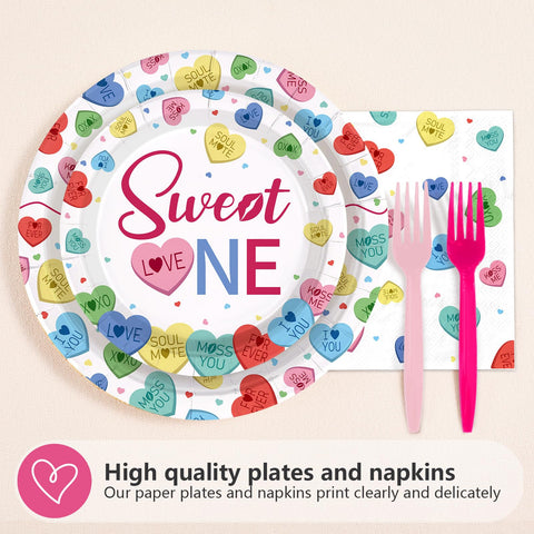 96 Pcs Sweetheart 1st Birthday Party Plates and Napkins - Grencian