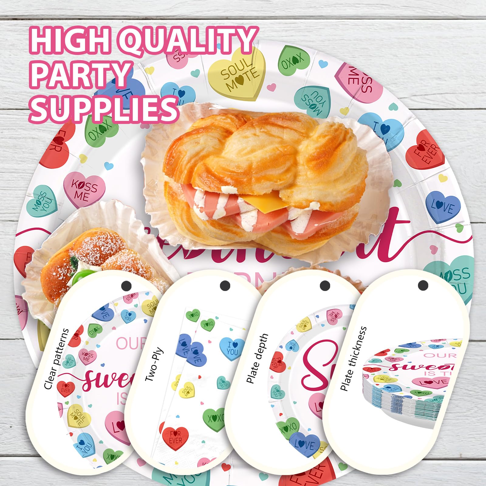 96 Pcs Sweetheart 1st Birthday Party Plates and Napkins - Grencian