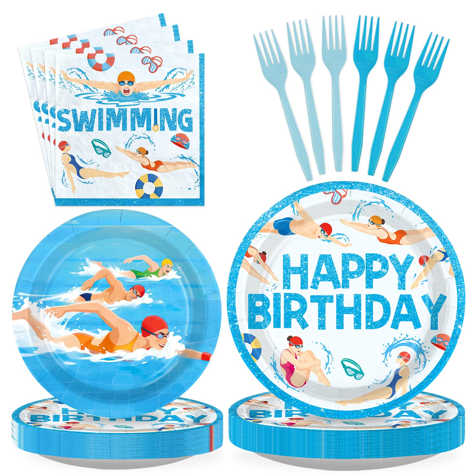 96 Pcs Swimming Birthday Party Plates and Napkins - Grencian