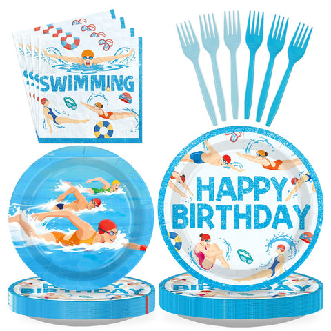 96 Pcs Swimming Birthday Party Plates and Napkins - Grencian