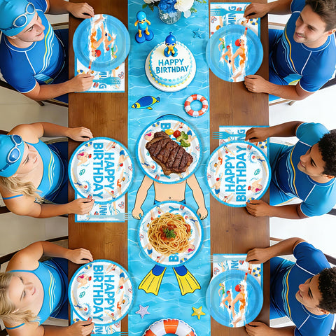 96 Pcs Swimming Birthday Party Plates and Napkins - Grencian