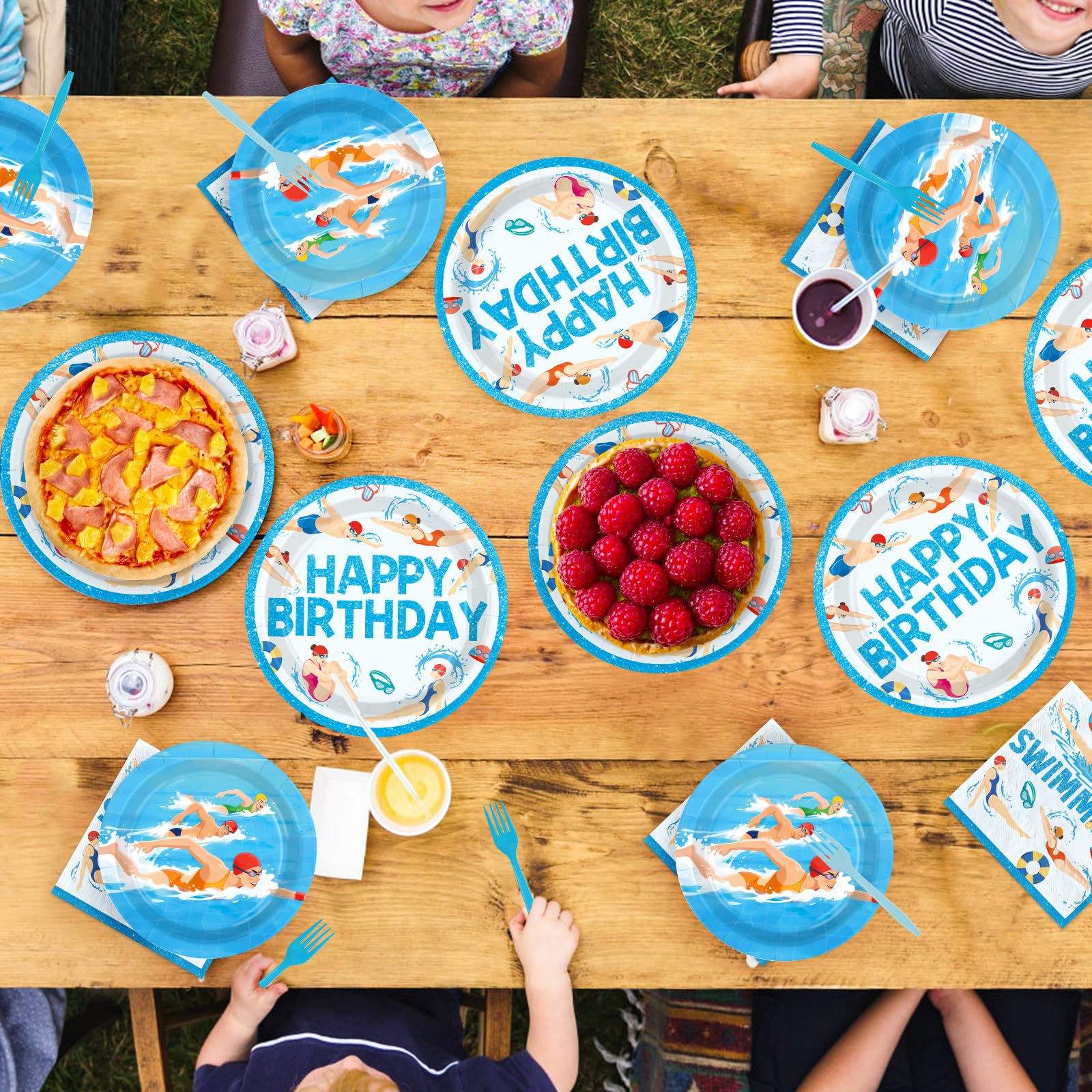 96 Pcs Swimming Birthday Party Plates and Napkins - Grencian