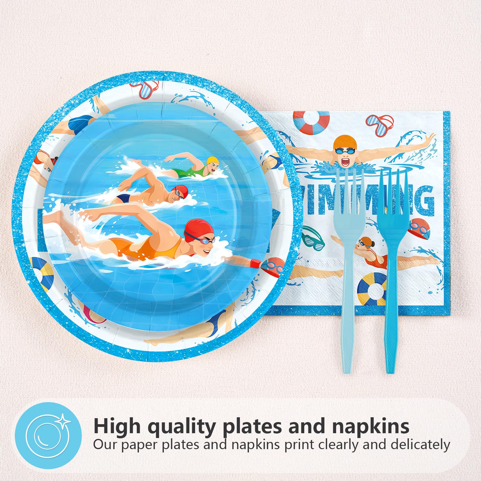 96 Pcs Swimming Birthday Party Plates and Napkins - Grencian