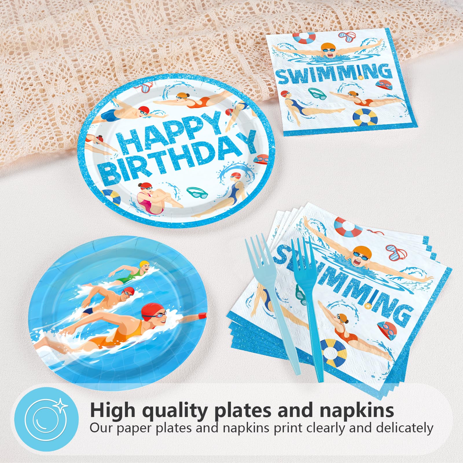 96 Pcs Swimming Birthday Party Plates and Napkins - Grencian