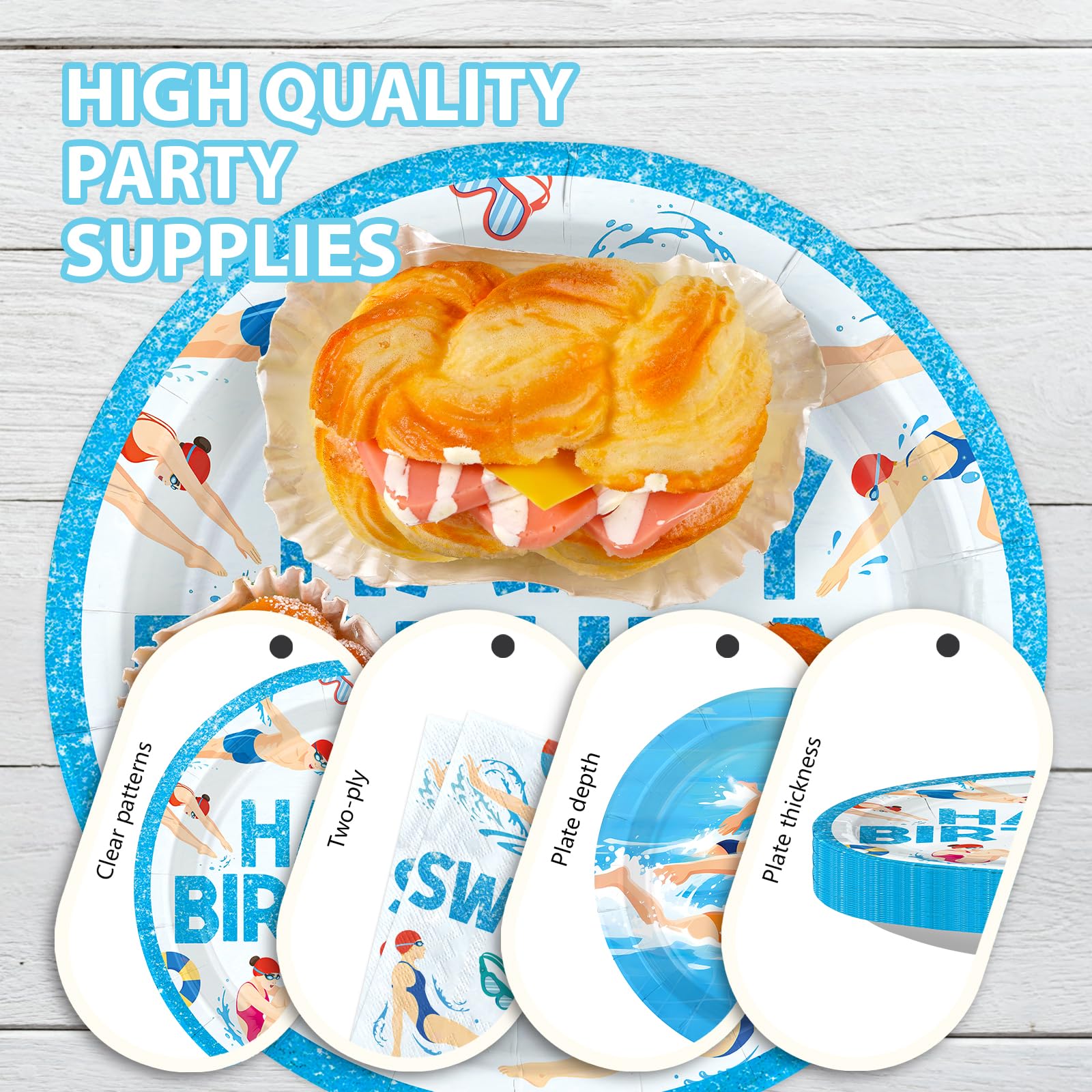 96 Pcs Swimming Birthday Party Plates and Napkins - Grencian