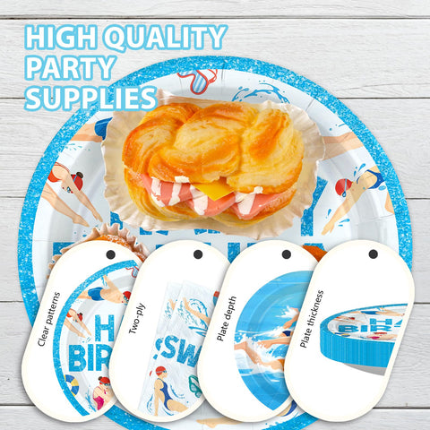 96 Pcs Swimming Birthday Party Plates and Napkins - Grencian