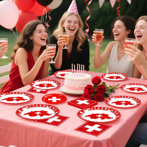 96 Pcs Swiss Flag Party Plates and Napkins - Grencian