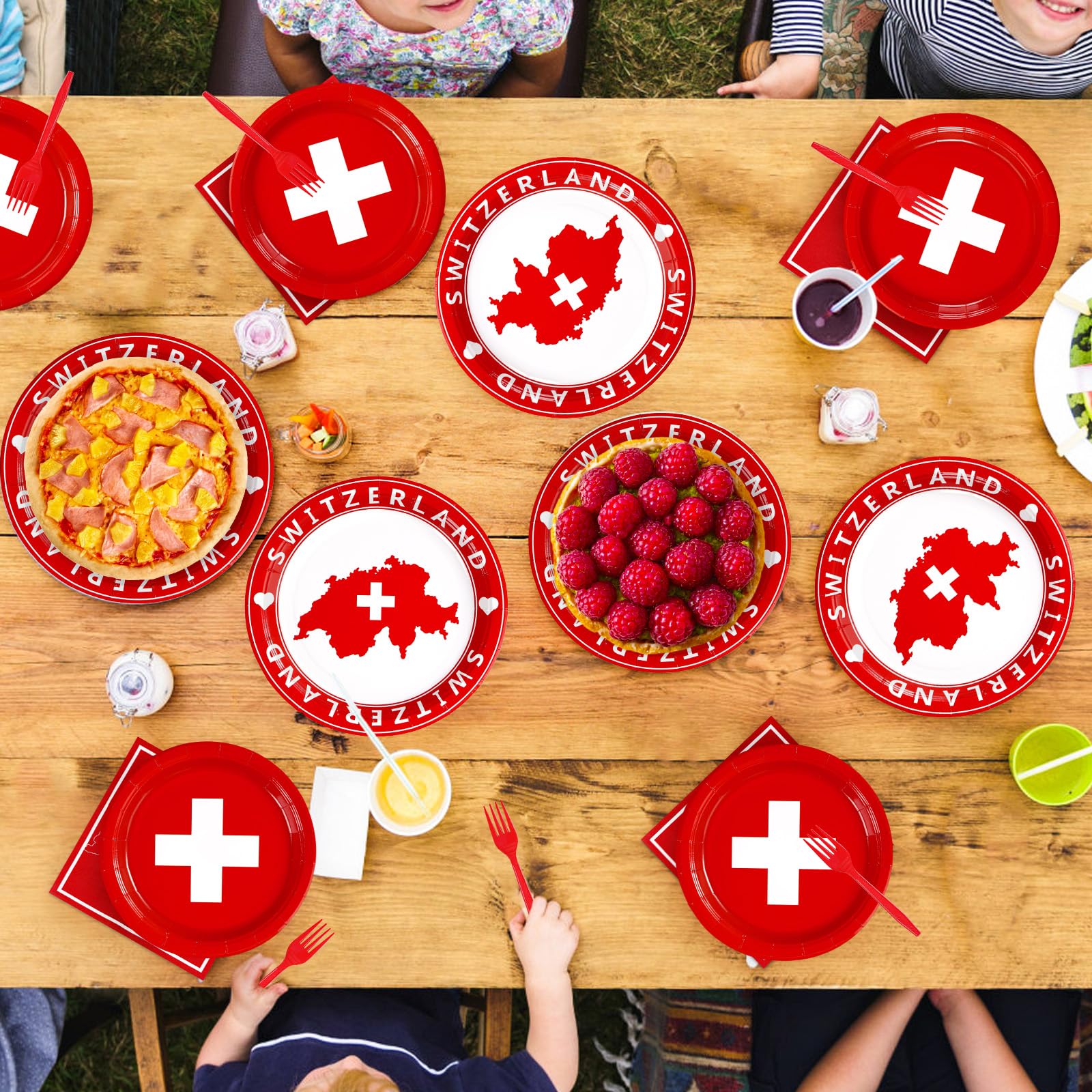 96 Pcs Swiss Flag Party Plates and Napkins - Grencian