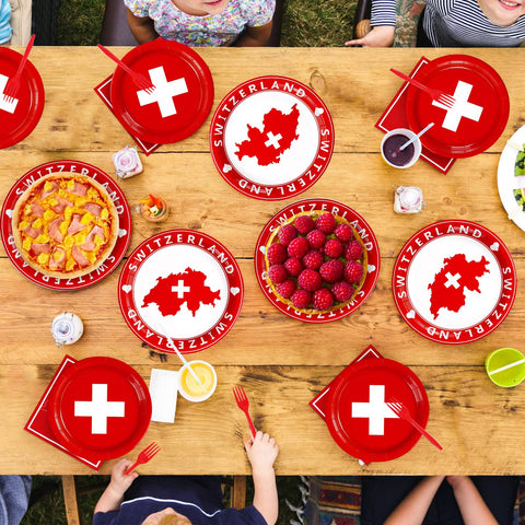 96 Pcs Swiss Flag Party Plates and Napkins - Grencian