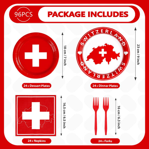 96 Pcs Swiss Flag Party Plates and Napkins - Grencian