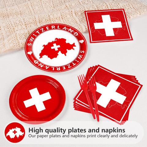 96 Pcs Swiss Flag Party Plates and Napkins - Grencian