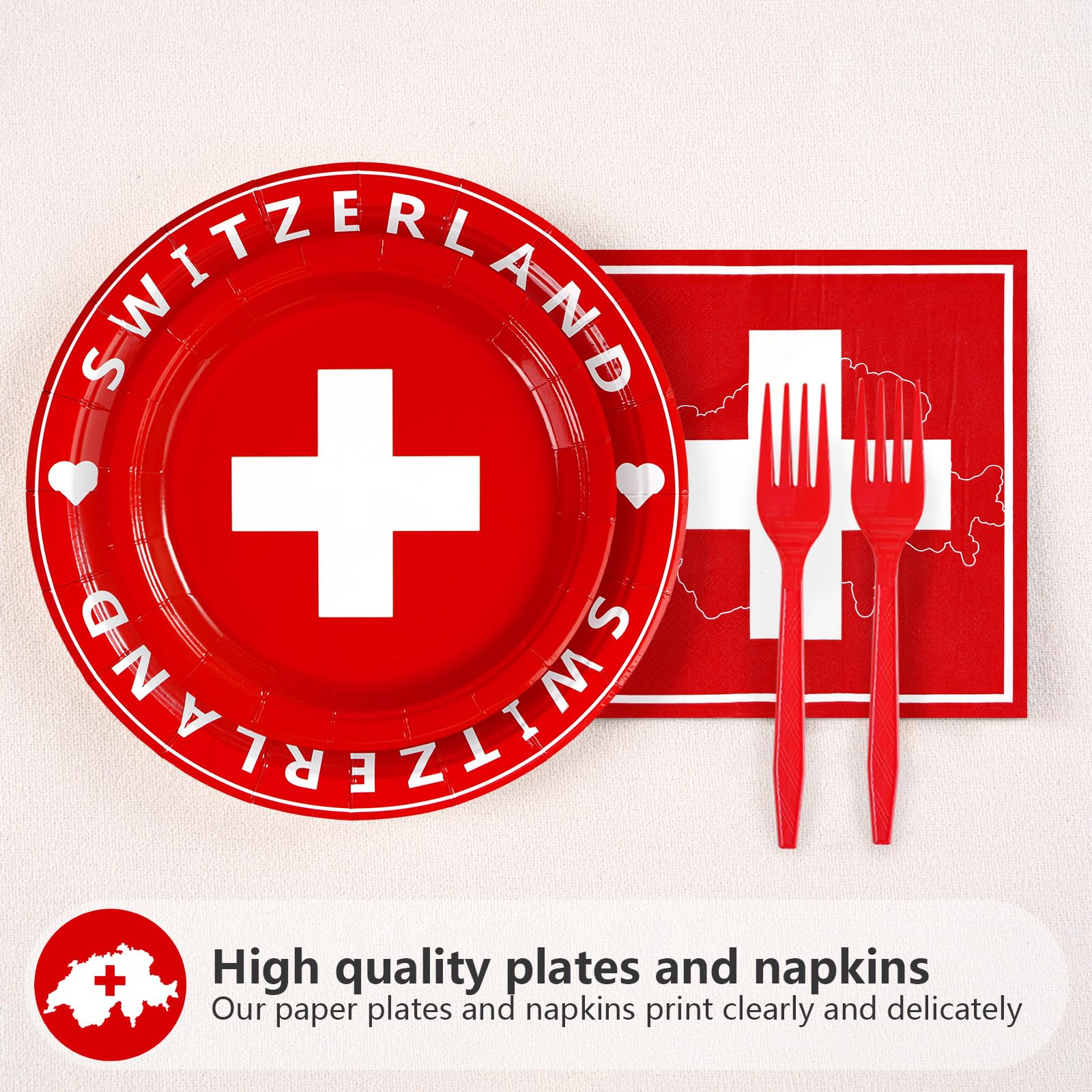 96 Pcs Swiss Flag Party Plates and Napkins - Grencian