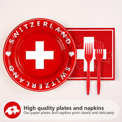 96 Pcs Swiss Flag Party Plates and Napkins - Grencian