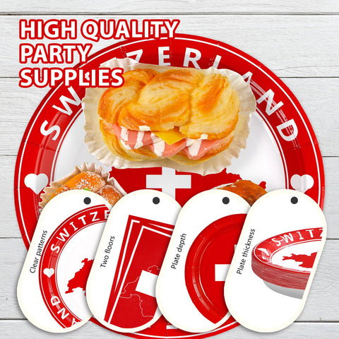 96 Pcs Swiss Flag Party Plates and Napkins - Grencian