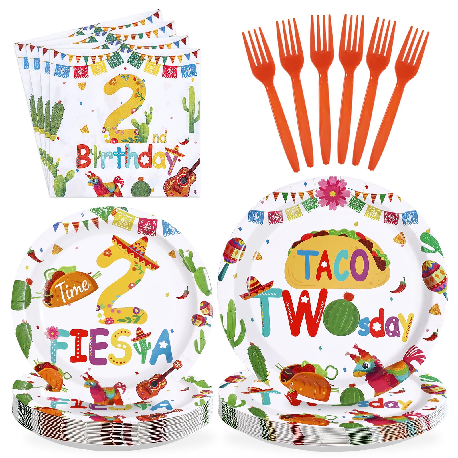 96 Pcs Taco 2nd Birthday Party Plates and Napkins - Grencian