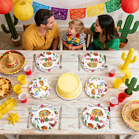 96 Pcs Taco 2nd Birthday Party Plates and Napkins - Grencian