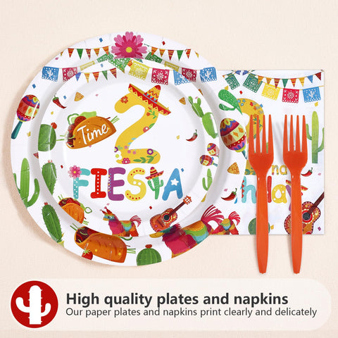 96 Pcs Taco 2nd Birthday Party Plates and Napkins - Grencian