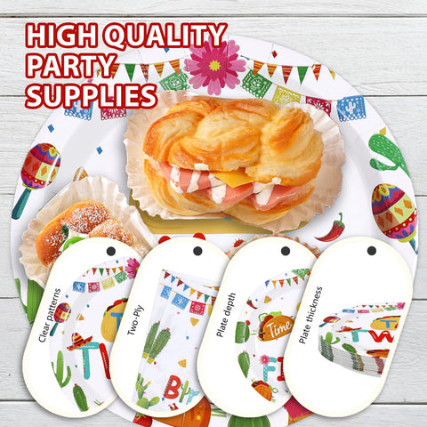 96 Pcs Taco 2nd Birthday Party Plates and Napkins - Grencian
